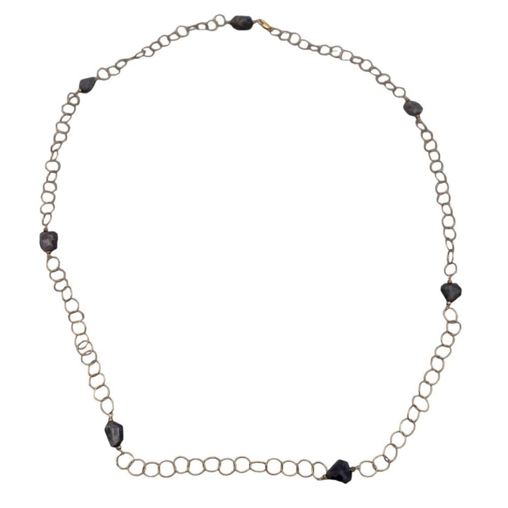 14k Gold Filled Labradorite Station Circle Chain Necklace 40 Inches